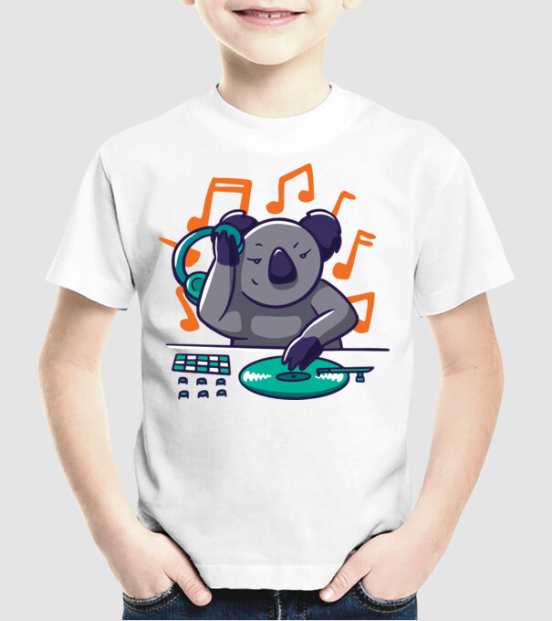 Koala DJ model alb pe tricou