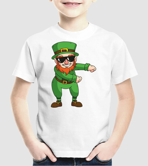 Leprechaun Floss DAB model alb pe tricou