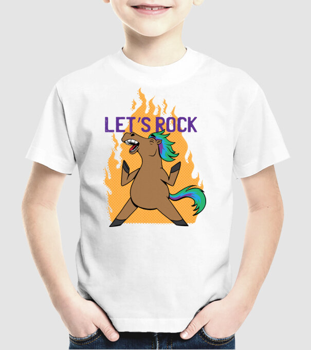 'Let''s Rock - Călăreț' model alb pe tricou