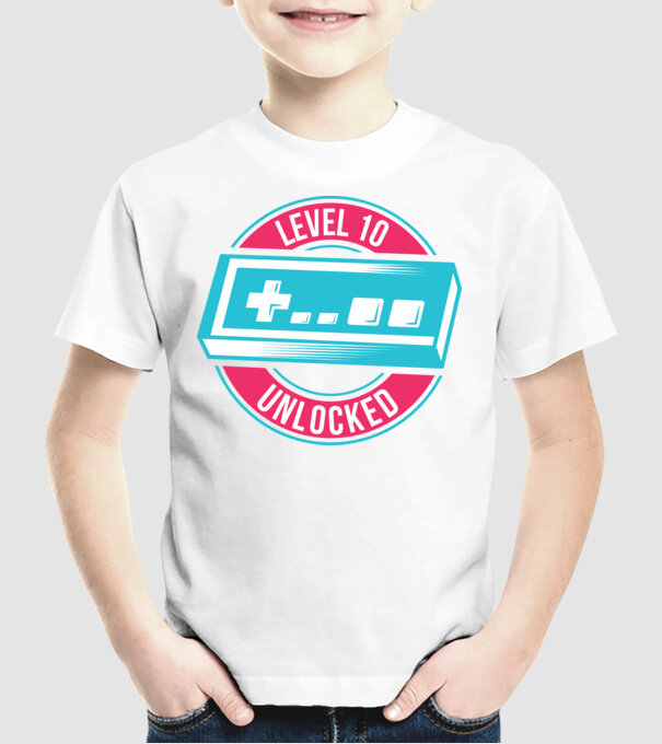 Level 10 Unlocked 10th Birthday model alb pe tricou