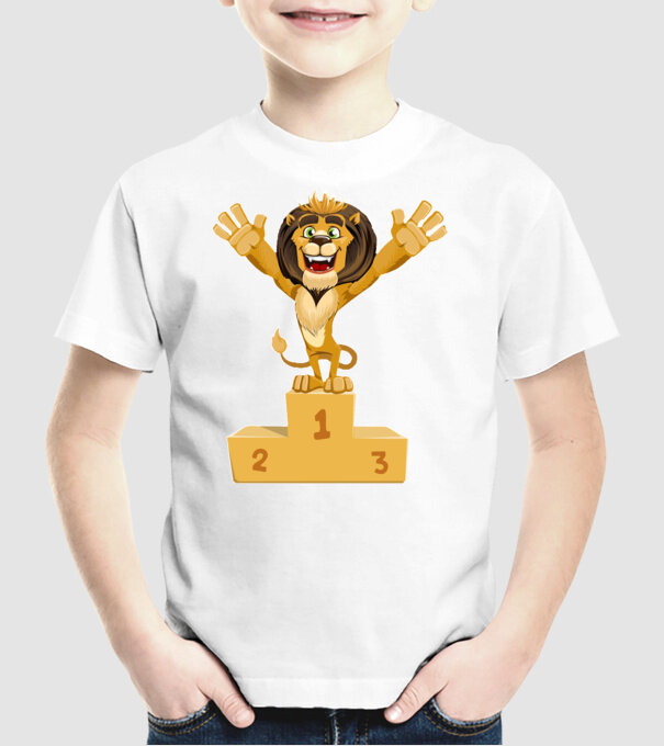 lion champion model alb pe tricou