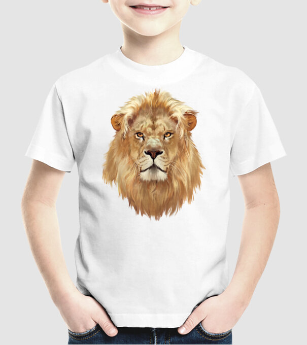 lion head paint model alb pe tricou