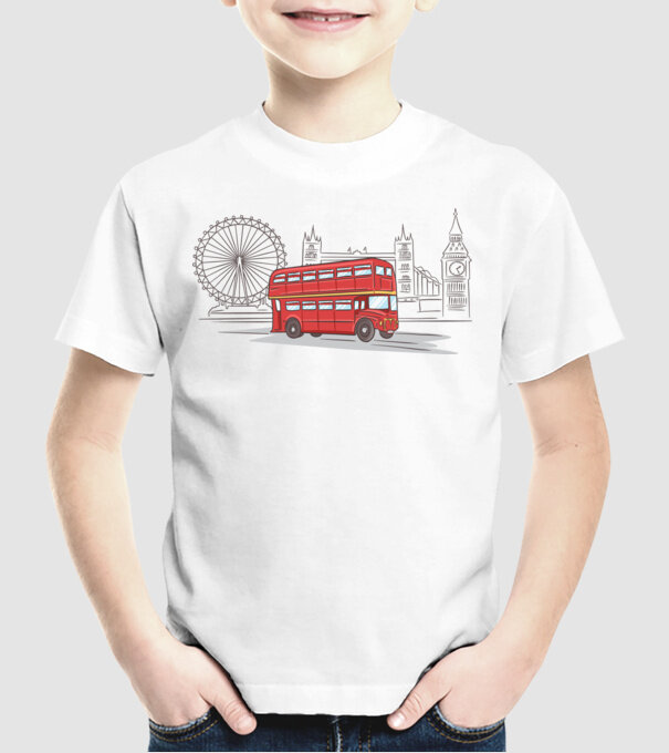 London Bus model alb pe tricou