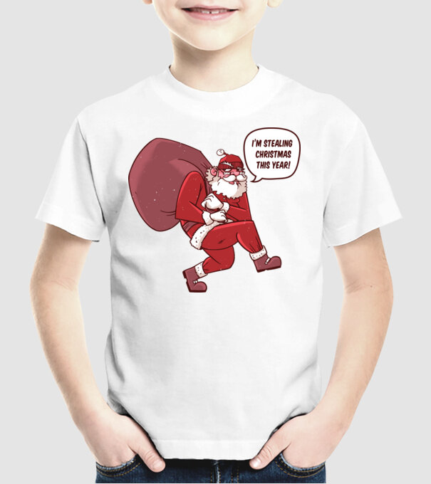Moș Crăciun strecurându-se model alb pe tricou