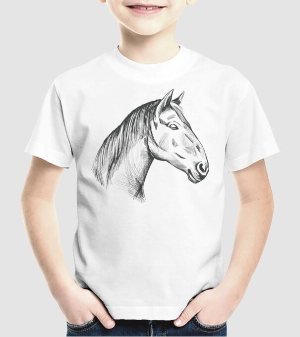 Desen cu cal model alb pe tricou