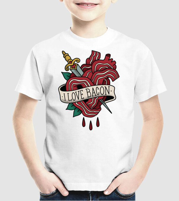 Love Bacon Tatuaj model alb pe tricou