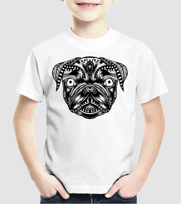 Mandala Cap Mops model alb pe tricou