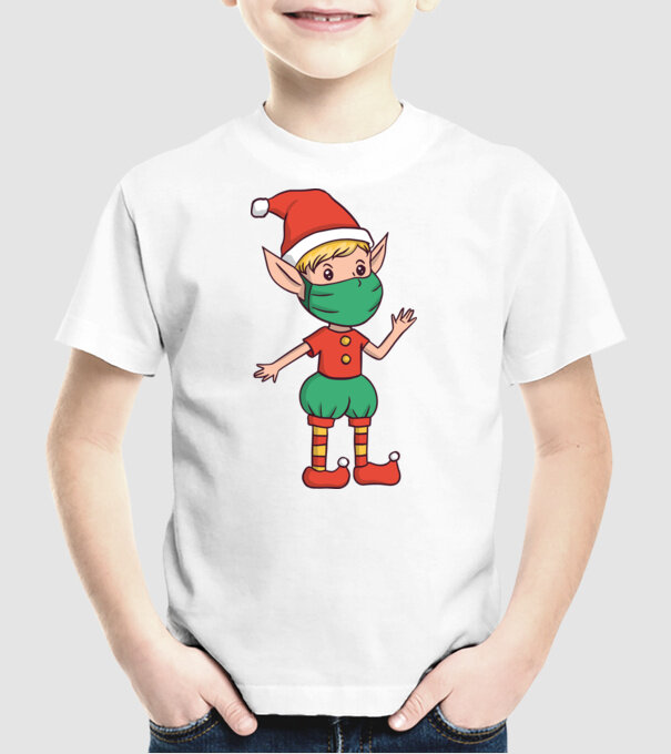 Elf cu mască model alb pe tricou