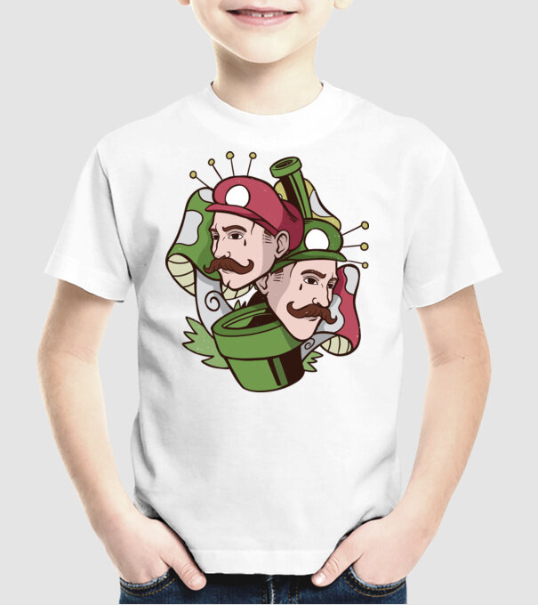 Mario și Luigi model alb pe tricou