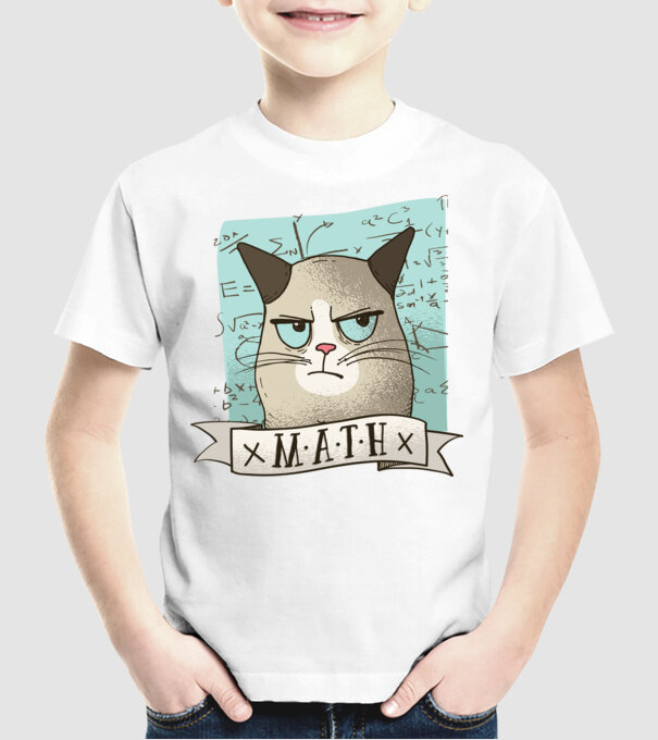 Pisică Matematică model alb pe tricou
