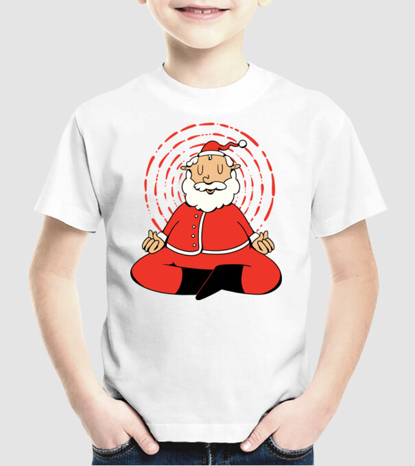 Moș Crăciun meditând model alb pe tricou