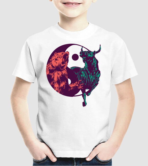 Medve Bika Yin Yang model alb pe tricou