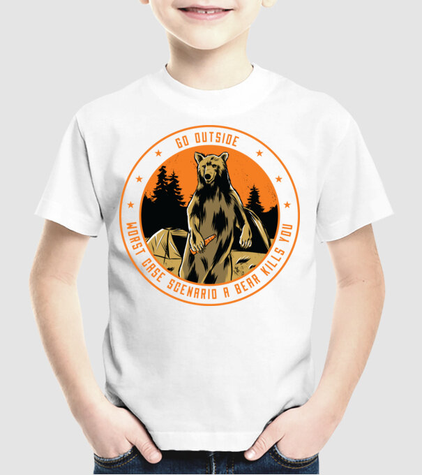 Du-te în natură! În cel mai rău caz te omoară un urs model alb pe tricou