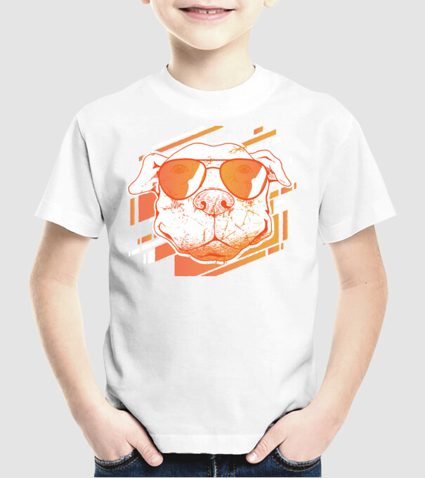 Pitbull Cool în ochelari de soare model alb pe tricou