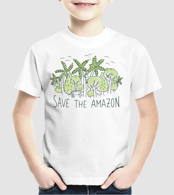 Salvează Pădurea Amazoniană model alb pe tricou