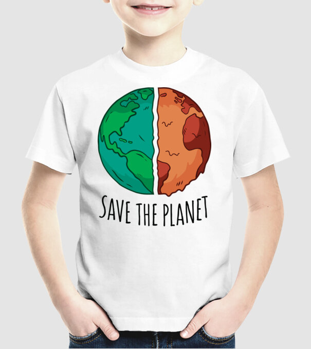 Salvați planeta model alb pe tricou
