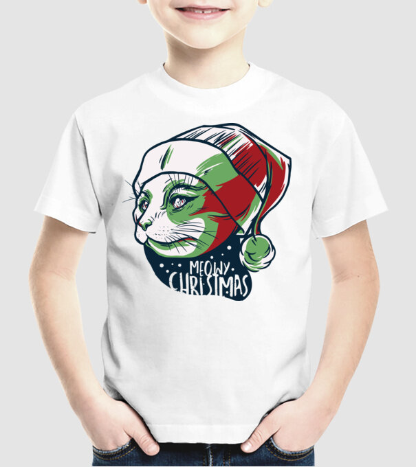 Meowy Christmas Pisică de Crăciun model alb pe tricou
