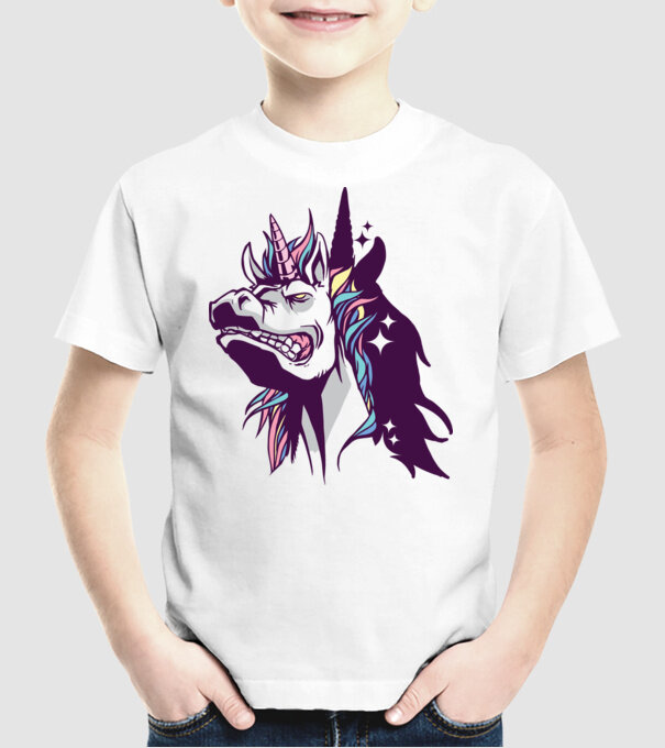 Unicorn supărat model alb pe tricou