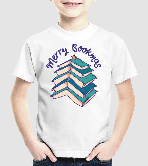 Merry Bookmas Crăciun cu cărți model alb pe tricou