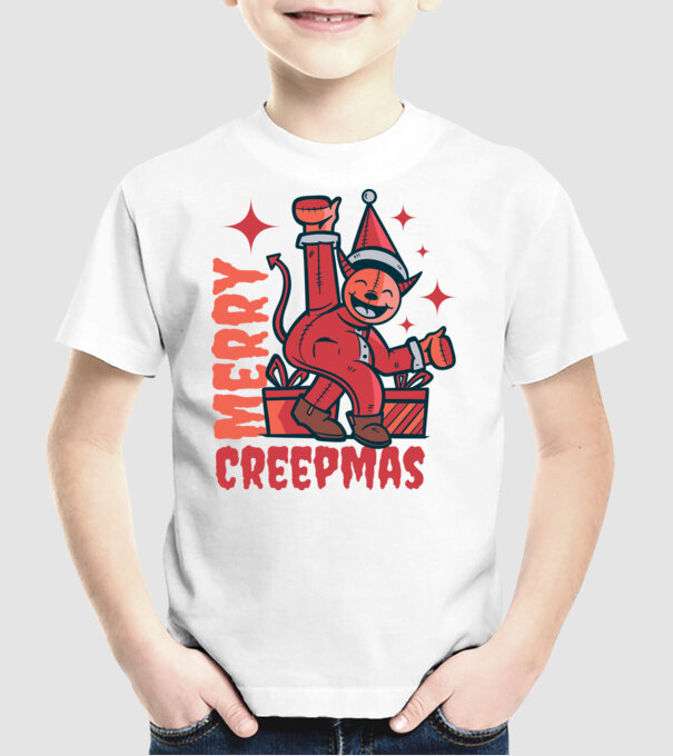 Merry Creepmas model alb pe tricou