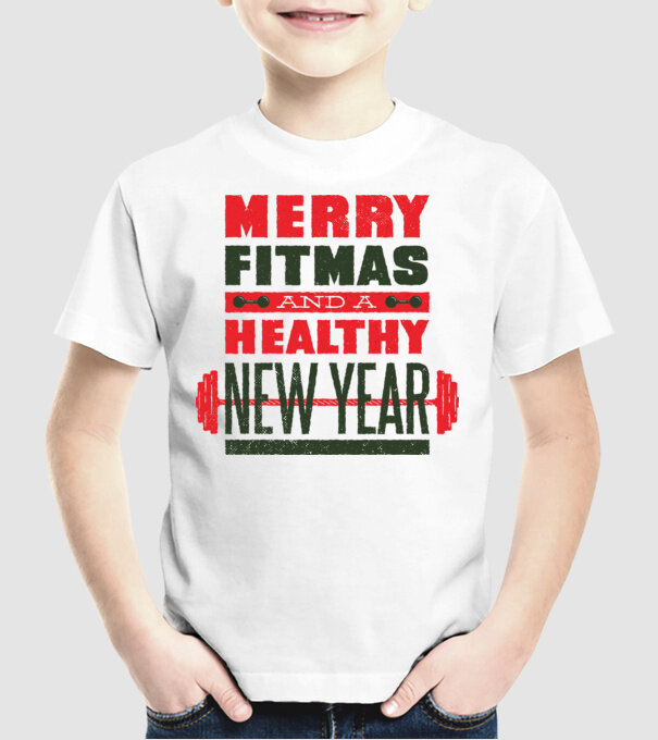 Merry Fitmas and a Healthy New Year tricou amuzant antrenament model alb pe tricou