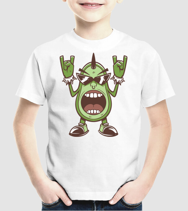 Avocado Metal model alb pe tricou