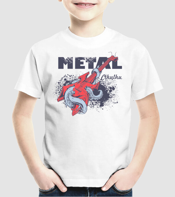 Metal Cthulhu model alb pe tricou