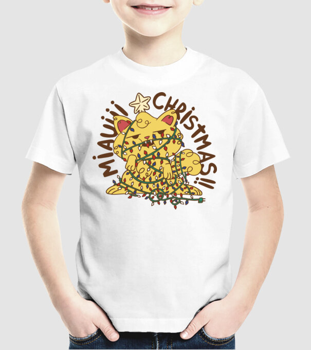 Miauiii Crăciun cu pisică model alb pe tricou