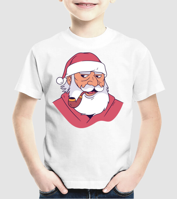 Moș Crăciun pipă model alb pe tricou