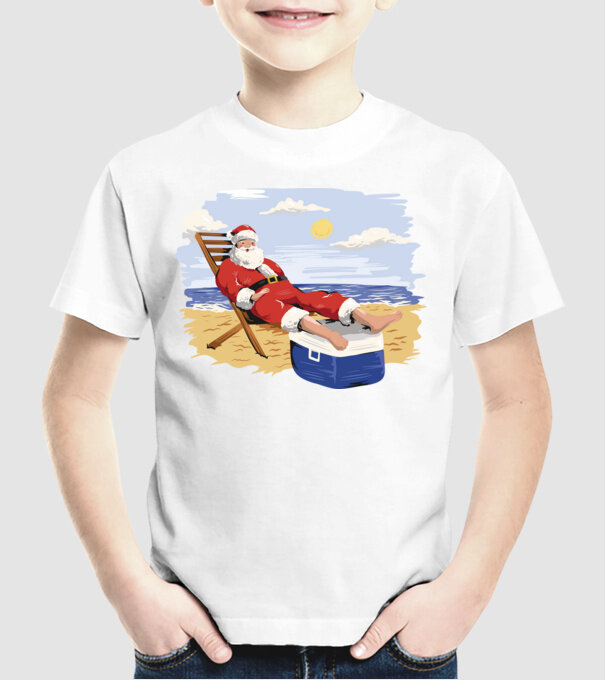 Moș Crăciun În vacanță model alb pe tricou