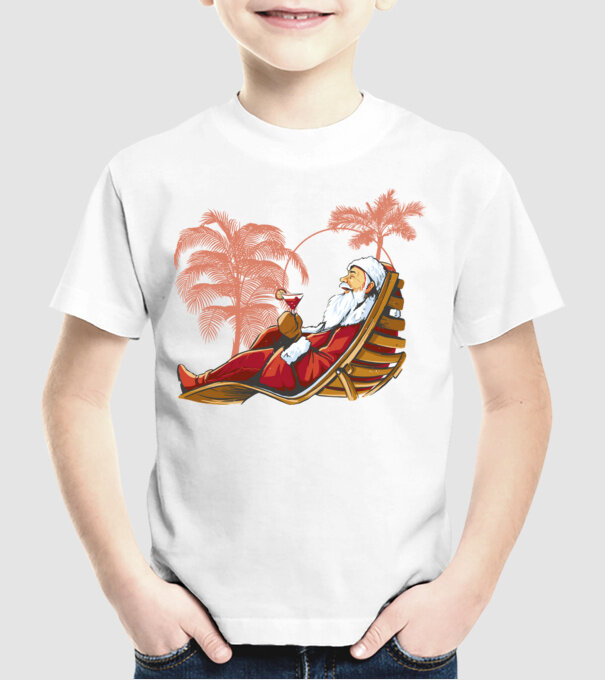 Moș Crăciun În vacanță model alb pe tricou