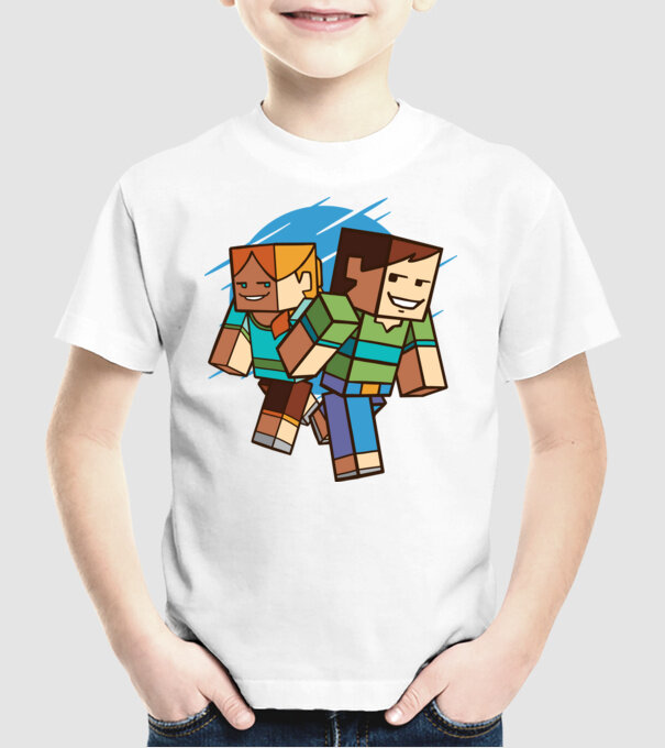Caractere Minecraft model alb pe tricou