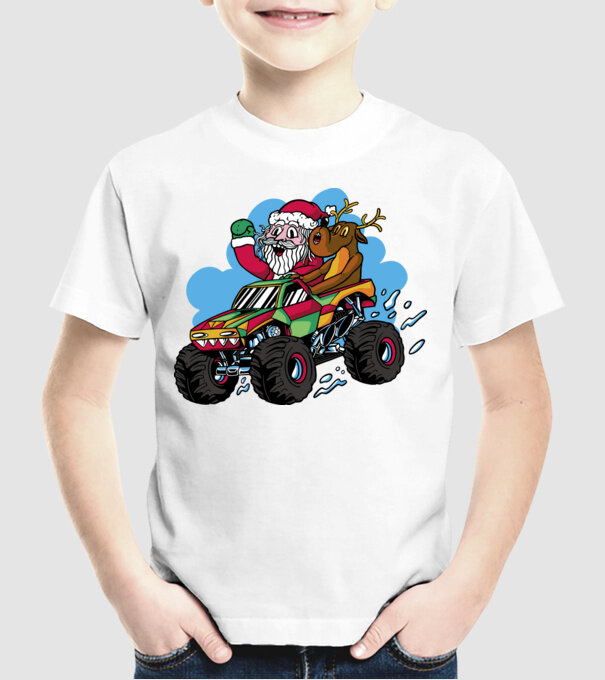 Monster Truck Moș Crăciun model alb pe tricou