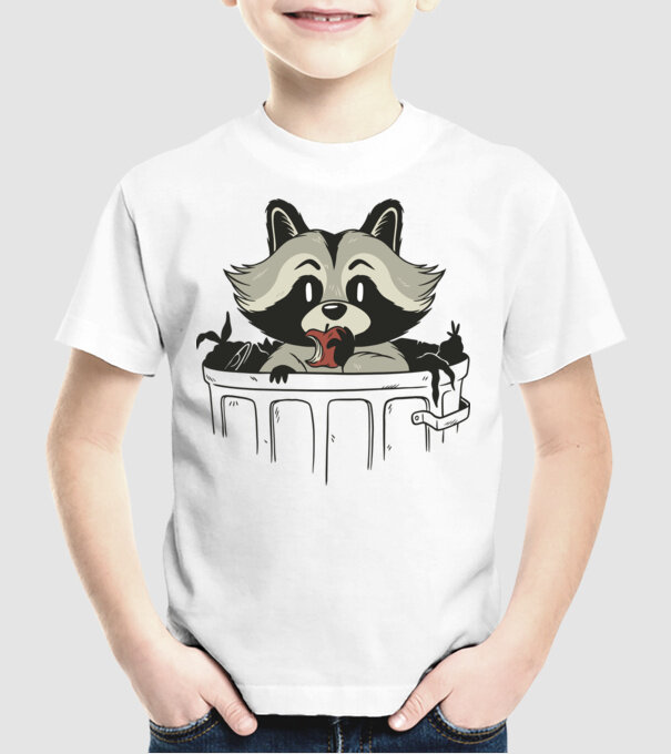 Raton în coș de gunoi model alb pe tricou