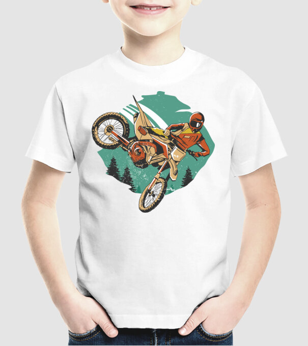 Motociclist motocros model alb pe tricou