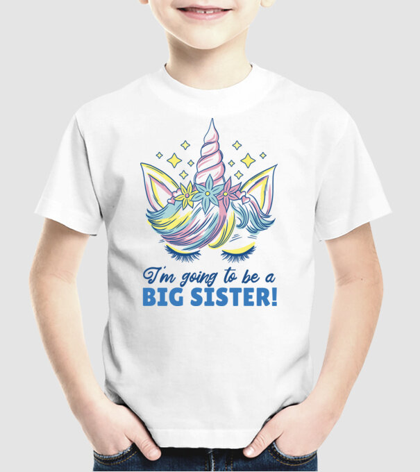 O să fiu un frate mai mare Unicorn model alb pe tricou