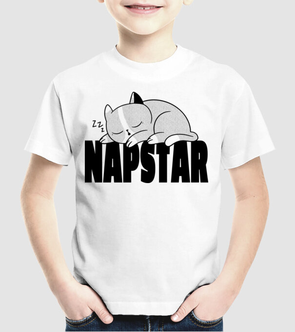 Pisică Napstar model alb pe tricou