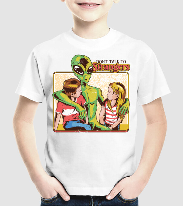 Nu vorbi cu străini tricou amuzant Alien model alb pe tricou