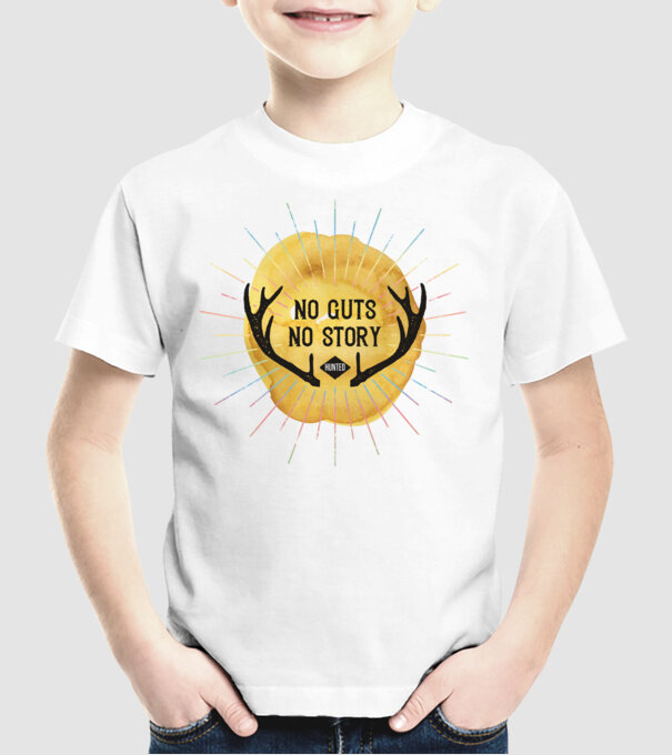 No guts no stories model alb pe tricou