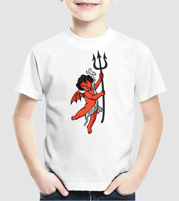 Diavol cu Țigaretă model alb pe tricou