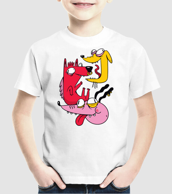 Câini nebuni model alb pe tricou