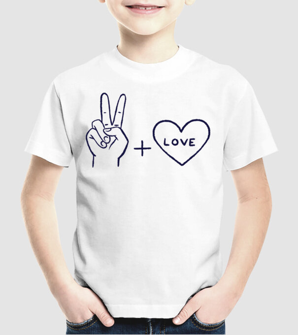 Peace + Love model alb pe tricou