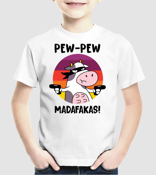 Pew Pew Pew Madafakas Vacă alb model alb pe tricou