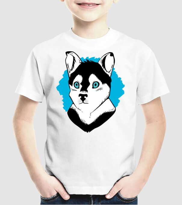 Câine Pomsky model alb pe tricou