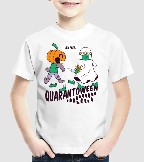 Quarantoween model alb pe tricou