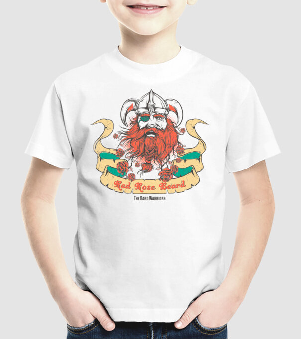 Red Rose Beards - Războinic Barbă model alb pe tricou