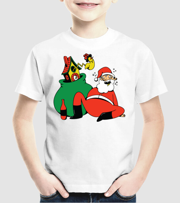Moș Crăciun beat model alb pe tricou