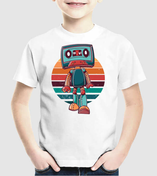 Robot Casetă retro model alb pe tricou