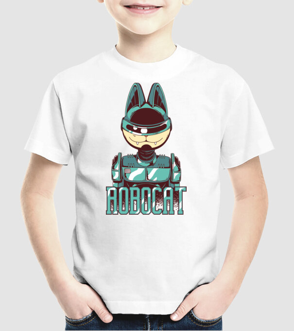 Robocat - Pisică Robot model alb pe tricou