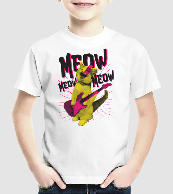 Pisică Rocker Meow model alb pe tricou